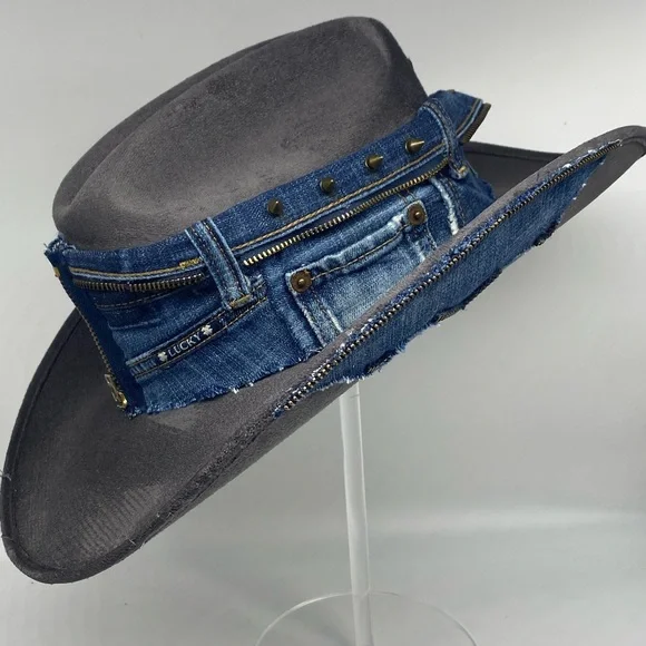 “Denim” by The Chapeauholic Summer denim hats with flat brim | Denim blue short brim  main image 3
